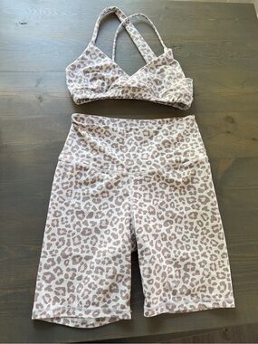 NaNa Pink Leopard Print High-Waist Bike Shorts Set